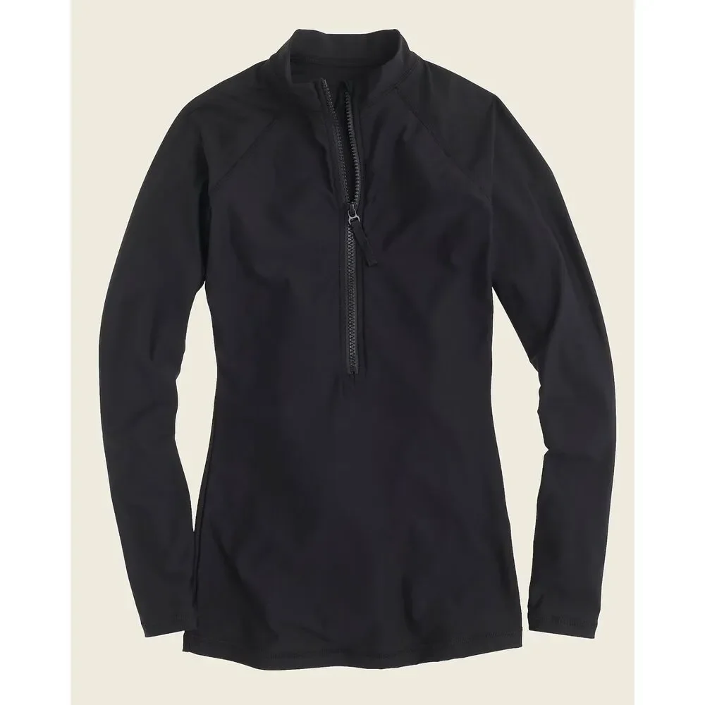 J.Crew Black Half Zip Rash Guard XS Long Sleeve Swim Top Coastal Sporty Resort